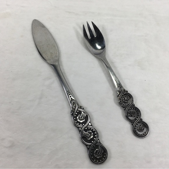 National Silver Co NOUVEAU Stainless Japan Glossy Silverware Dinner Knife Fork - Picture 3 of 4